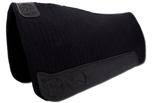 Western-Filzpad schwarz, Westernpad mit Lederbesatz schwarz